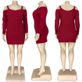 EVE Plus Size 5XL Strap Off Shoulder Long Sleeve Mini Dress ASL-7005