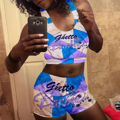 EVE Sexy Printed Tank Top And Shorts Two Piece Sets SHD-9337