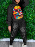 EVE Skull Print Hooded Sweatshirt Casual Sports Suit SXF-1078