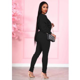 EVE Solid Color Lace-Up Long Sleeve Top And Pants Two Piece Set SMF-8058