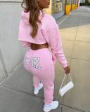 EVE Casual Sporty Letter Print Hoodies Two Piece Pants Set LSD-9055
