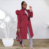 EVE Trendy Puff Sleeve Double-breasted Lapel Trench Coat YD-8334