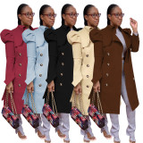 EVE Trendy Puff Sleeve Double-breasted Lapel Trench Coat YD-8334