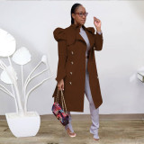 EVE Trendy Puff Sleeve Double-breasted Lapel Trench Coat YD-8334
