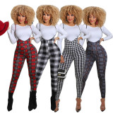 EVE Houndstooth Plaid Long Sleeve Suspenders Pants 2 Piece Sets SFY-203