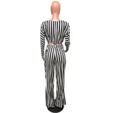 EVE Sexy Striped V Neck Crop Top Pants Two Piece Sets OMY-8098