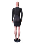 EVE Sexy Hole Hollow Out Long Sleeve Bodycon Dress OMY-5040