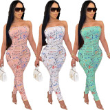 EVE Sexy Tube Top Print Ruched Jumpsuit OMY-8021