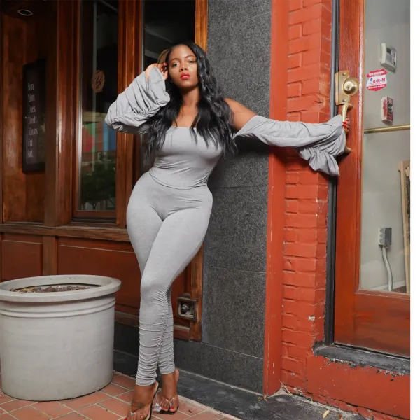 EVE Sexy Off Shoulder Flare Sleeve Two Piece Pants Set OMY-8086