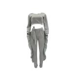 EVE Casual Solid Color Long Sleeve Pants Two Piece Set TMF-5031