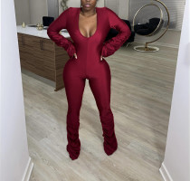EVE Solid Sexy Long Sleeve Ruched Jumpsuits SFY-211
