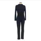 Casual Solid Front Zipper Long Sleeve Tight Jumpsuits AIL-138