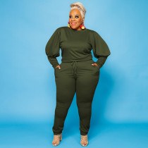 EVE Plus Size 5XL Solid Long Sleeve Two Piece Pants Set OSIF-21022