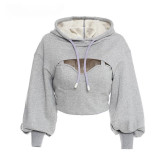 EVE Fashion Sexy Solid Color Hooded Hollow Sweatshirts GLF-8088