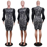 EVE Sexy Leopard Puff Sleeve Slim Knee Length Dress WY-6680