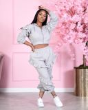 EVE Casual Solid Ruffled Hooded Two Piece Sets NM-8333
