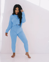 EVE Solid Hooded Long Sleeve Two Piece Pants Set MYF-183