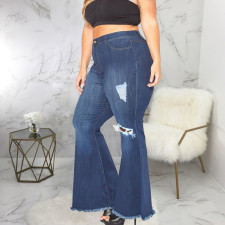 Plus Size 5XL Denim Ripped Hole Stretch Flared Jeans HSF-2378