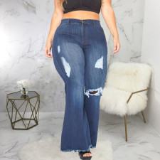Plus Size 5XL Denim Ripped Hole Stretch Flared Jeans HSF-2378