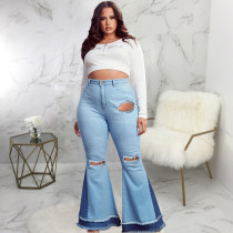 EVE Plus Size 5XL Denim Patchwork Hole Flared Jeans HSF-2377