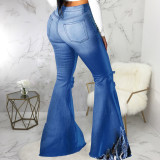 EVE Plus Size Denim Hole Mid Waist Stretch Tasse Flared Jeans HSF-2383