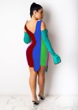 EVE Color Block Bandage Cold Shoulder Irregular Dress SXF-1194