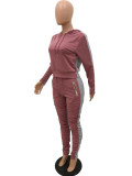 EVE Casual Sports Splice Hoodie And Ruched Pants Two Piece Set HTF-6055