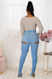 EVE Plus Size Denim Ripped Hole Pencil Jeans LX-5503