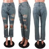 EVE Plus Size Casual Ripped Hole Jeans Pants LX-5502