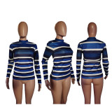 EVE Long Sleeve Striped Print Top T-shirt AWF-5833