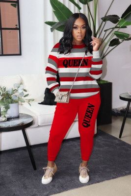 EVE QUEEN Letter Striped Long Sleeve 2 Piece Suits BLI-2230