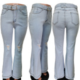 EVE Denim Ripped Belted Flared Jeans LSD-9054