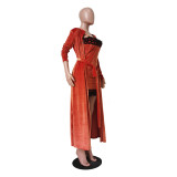 EVE Sexy Velvet Strap Mini Dress+Long Cloak 2 Piece Sets TR-1095