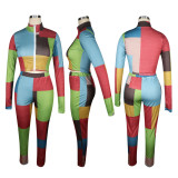 Colorful Printed Long Sleeve Two Piece Pants Set TE-4178