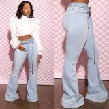 EVE Denim Ripped Belted Flared Jeans LSD-9054
