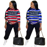 EVE Casual Striped Letter Long Sleeve 2 Piece Sets MUL-158