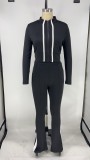 EVE Casual Zipper Long Sleeve Two Piece Pants Set XMY-9266