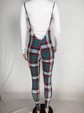 EVE Plus Size T-shirt And Slim Plaid Print Sling Jumpsuit Two Piece Set CL-6101
