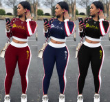 EVE Sports Fitness Casual Letter Printed Long Sleeve Two Piece Set OLYF-6030