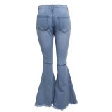EVE Plus Size Denim High Waist Ripped Hole Flared Jeans HSF-2376