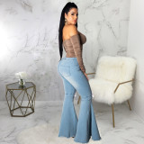 EVE Plus Size Denim High Waist Ripped Hole Flared Jeans HSF-2376