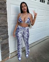 EVE Sexy Printed Halter Bra Tops+Pants Two Piece Sets BGN-146