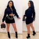 EVE Sexy Chain Decoration Hooded Long Sleeve Mini Skirt Sets BLX-7553