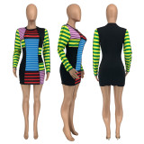 EVE Fashion Casual Color Block Striped Mini Dress GLF-8111