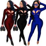 EVE Sexy Long Sleeve Hollow Out Bodycon 2 Piece Pant Sets DAI-8325