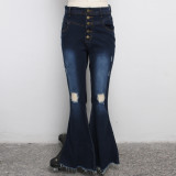 EVE Plus Size Denim High Waist Hole Flared Jeans HSF-2392
