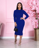 EVE Houndstooth Print Long Sleeve Midi Dress TR-1098