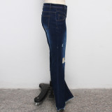 EVE Plus Size Denim High Waist Hole Flared Jeans HSF-2392