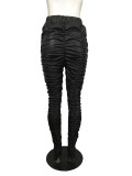 EVE Plus Size Sexy Skinny Ruched Hem Slit PU Leather Pants QYF-5040