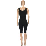 EVE Fashion Casual Solid Color Vest Shorts Slim Fit Sports Fitness 2 Piece Set MEI-9138